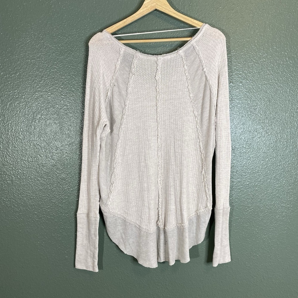 We The Free People Catalina Knit Thermal Long Sleeve  Women's Med Ivory Waffle - Picture 3 of 4